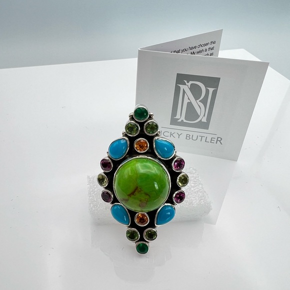 🦋NICKY BUTLER RAJ LIMITED EDITION Sterling Silver Turquoise Multi Gem Ring SZ 9 - Picture 6 of 13